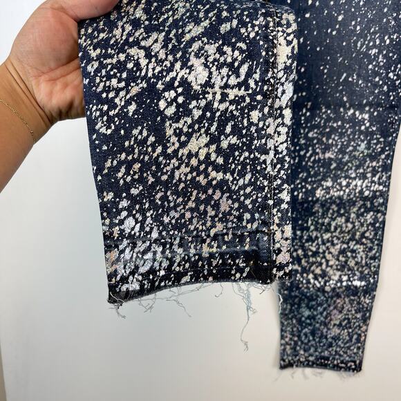 Level 99 Size 25 Low Rise Ankle Skinny Stretchy Denim Jeans Silver Foil Speckles - Picture 3 of 9